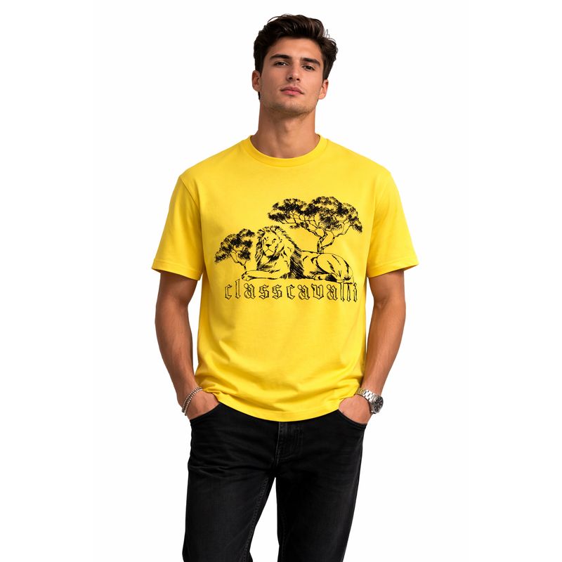 Cavalli Class Light Yellow Lion Print Signature T-Shirt-L